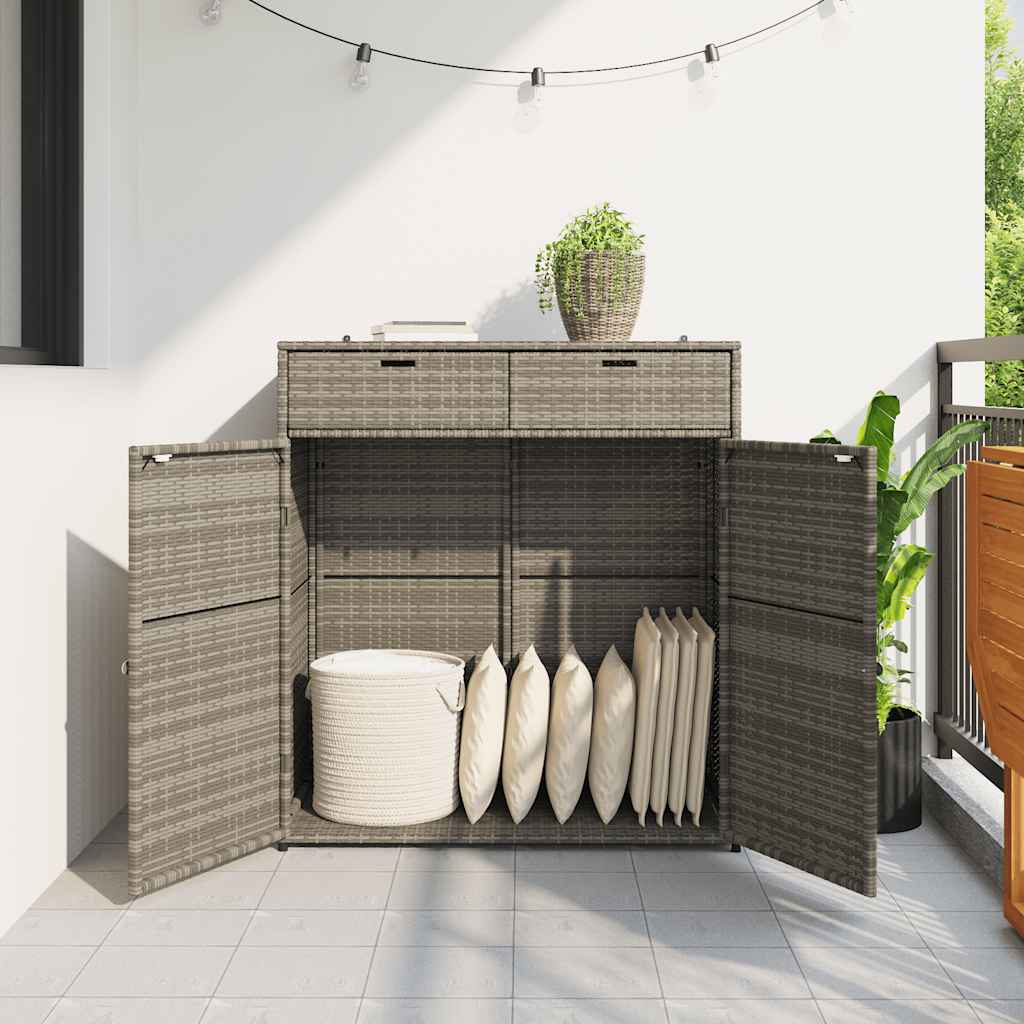 Armadietto Portaoggetti Giardino Grigio 105x55x113cm Polyrattan