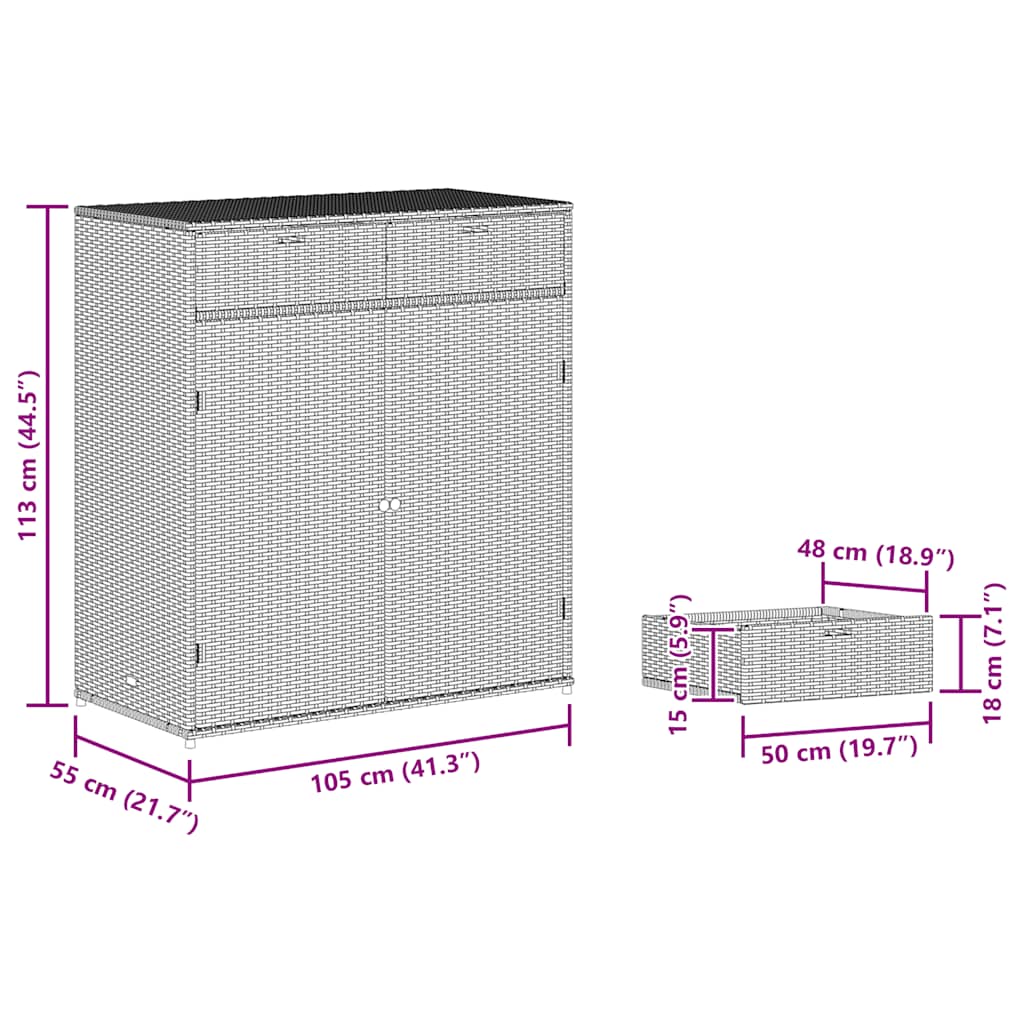Armadietto Portaoggetti Giardino Beige 105x55x113cm Polyrattan