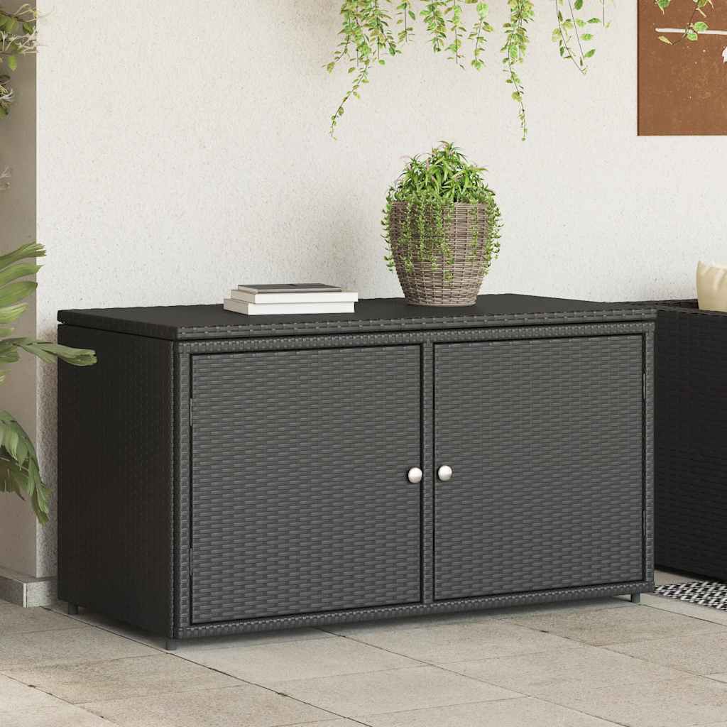 Armadietto Portaoggetti Giardino Nero 110x55x60,5cm Polyrattan