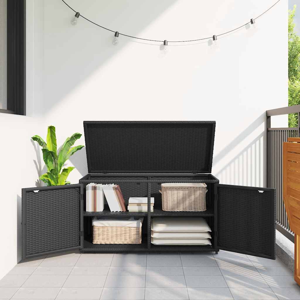 Armadietto Portaoggetti Giardino Nero 110x55x60,5cm Polyrattan