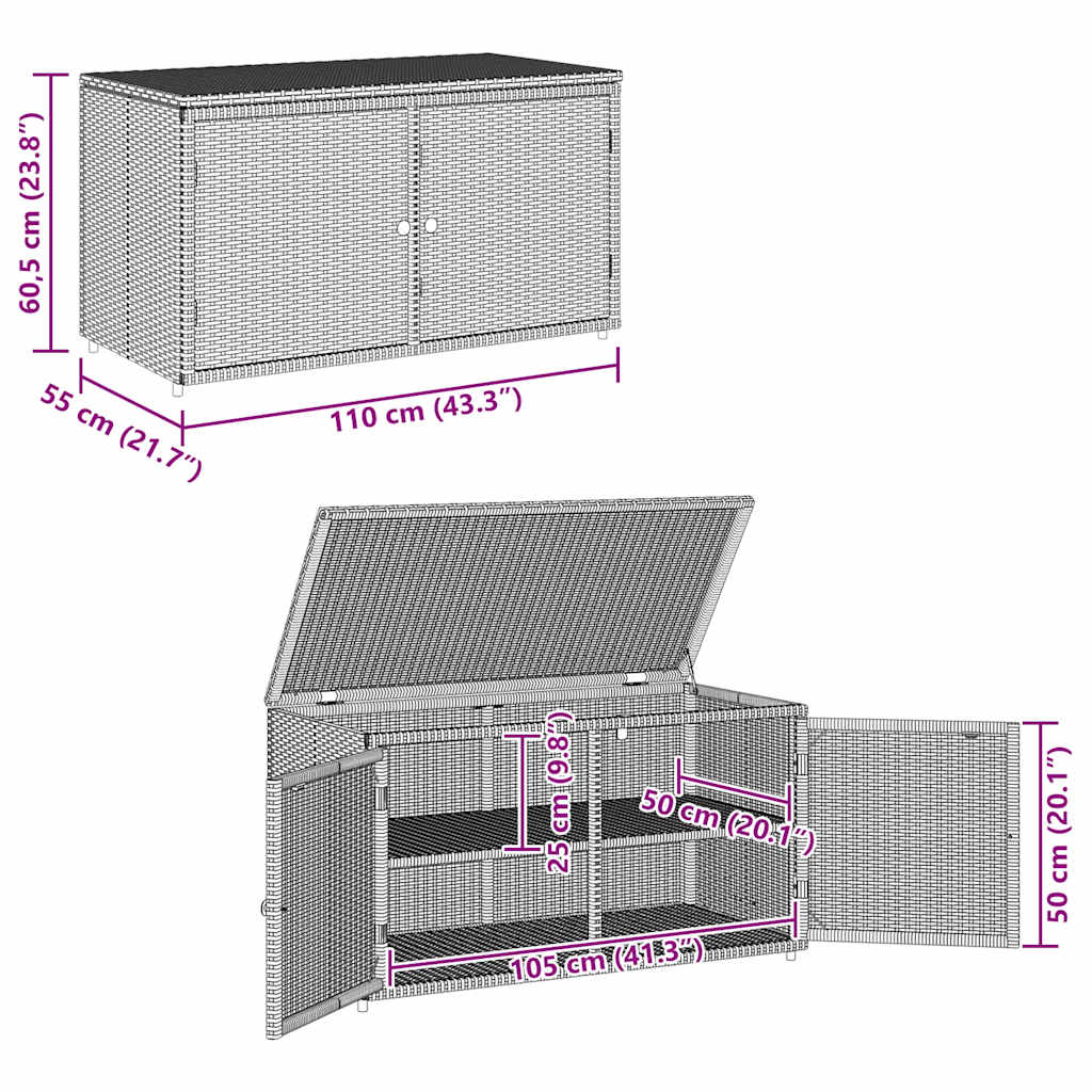 Armadietto Portaoggetti Giardino Grigio 110x55x60,5 Polyrattan