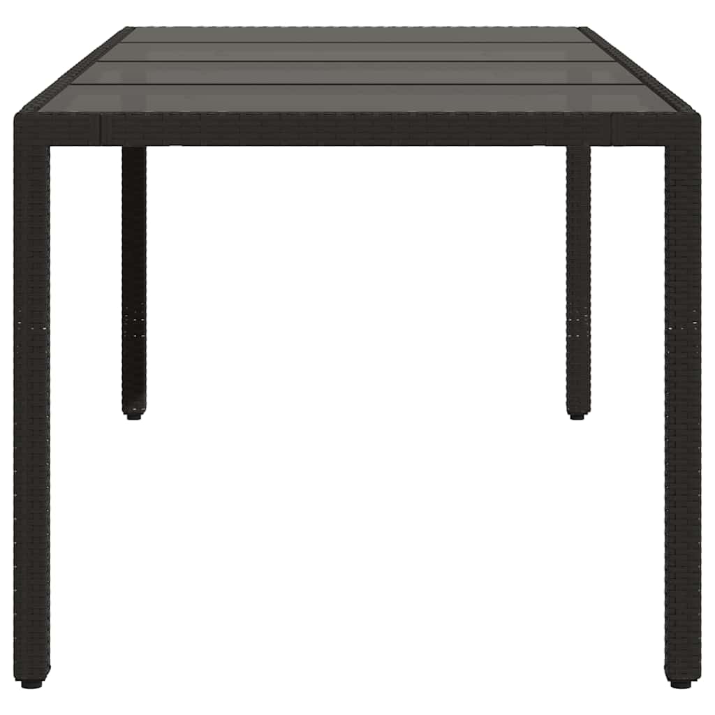 Tavolo da Giardino Piano in Vetro Nero 190x90x75 cm Polyrattan
