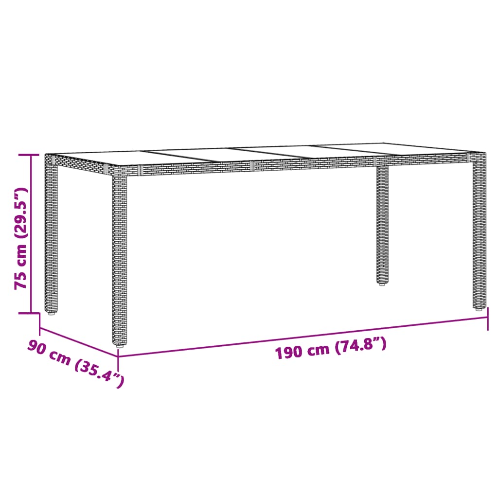 Tavolo Giardino Piano in Vetro Marrone 190x90x75 cm Polyrattan