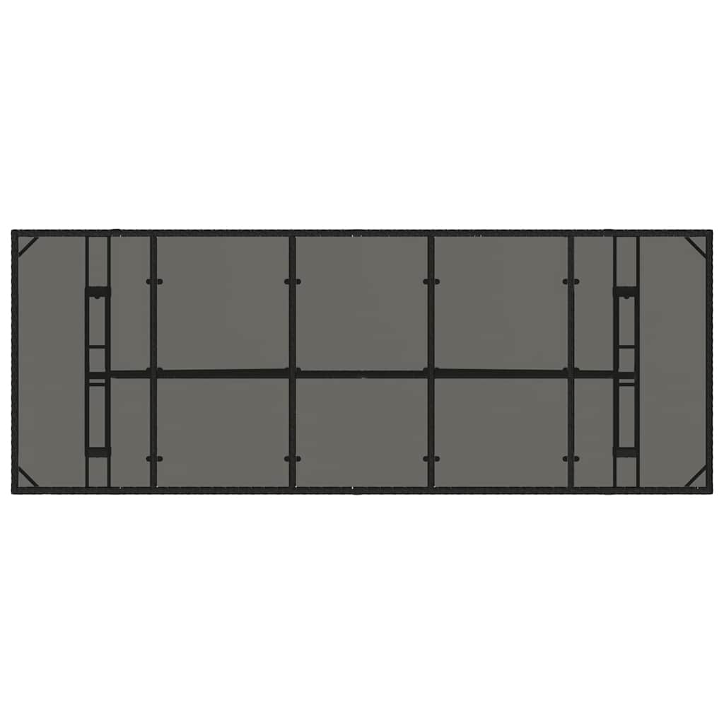 Tavolo da Giardino Piano in Vetro Nero 240x90x75 cm Polyrattan