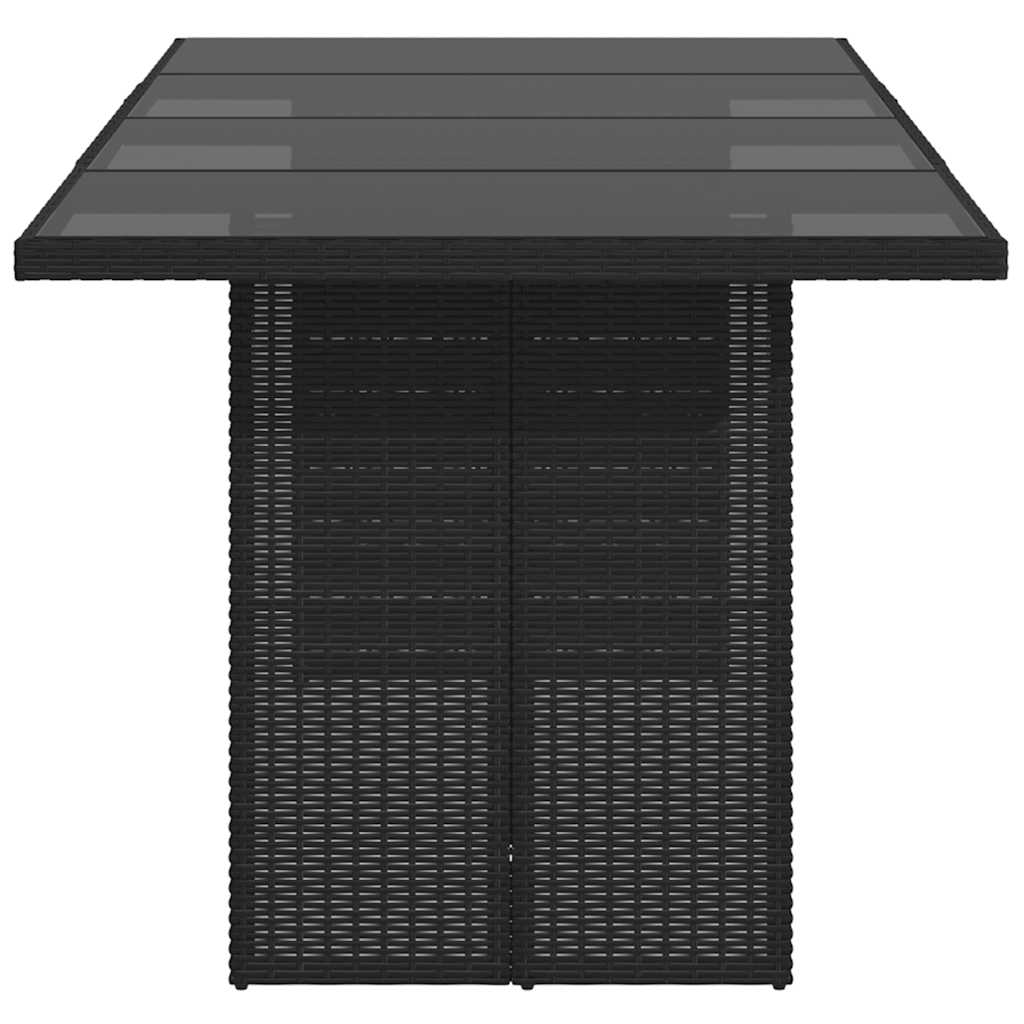Tavolo da Giardino Piano in Vetro Nero 190x80x75 cm Polyrattan