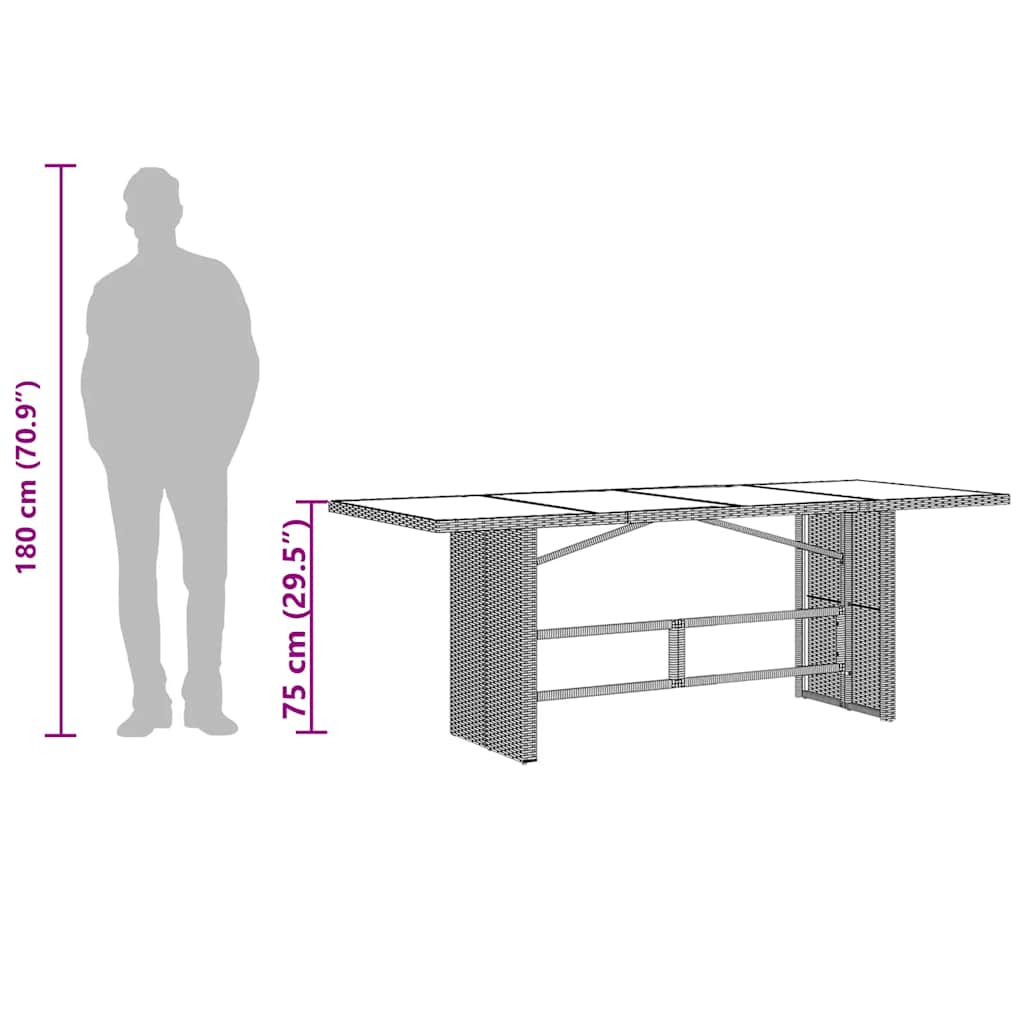 Tavolo Giardino Piano in Vetro Marrone 190x80x75cm Polyrattan