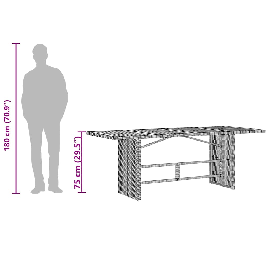 Tavolo da Giardino Piano in Vetro Grigio 190x80x75cm Polyrattan