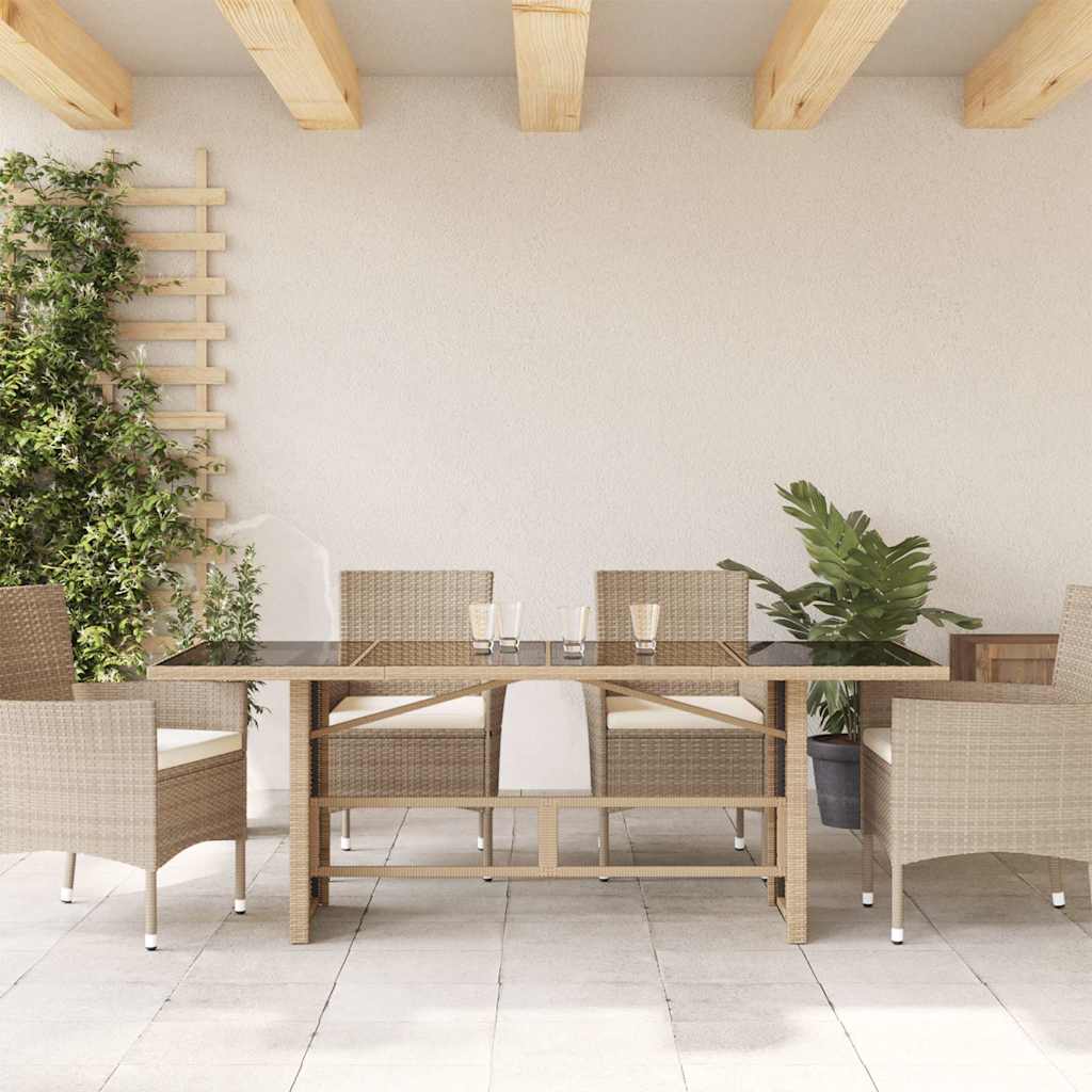 Tavolo da Giardino Piano in Vetro Beige 190x80x75 cm Polyrattan