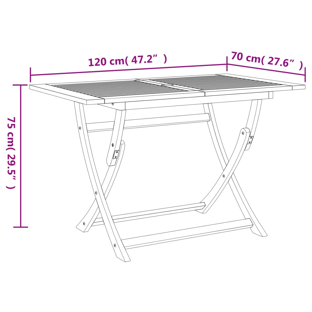 Tavolo da Giardino Pieghevole 120x70x75cm Legno Massello Acacia