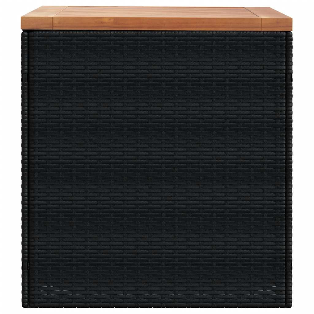 Contenitore Giardino Nero 110x50x54cm Polyrattan e Legno Acacia