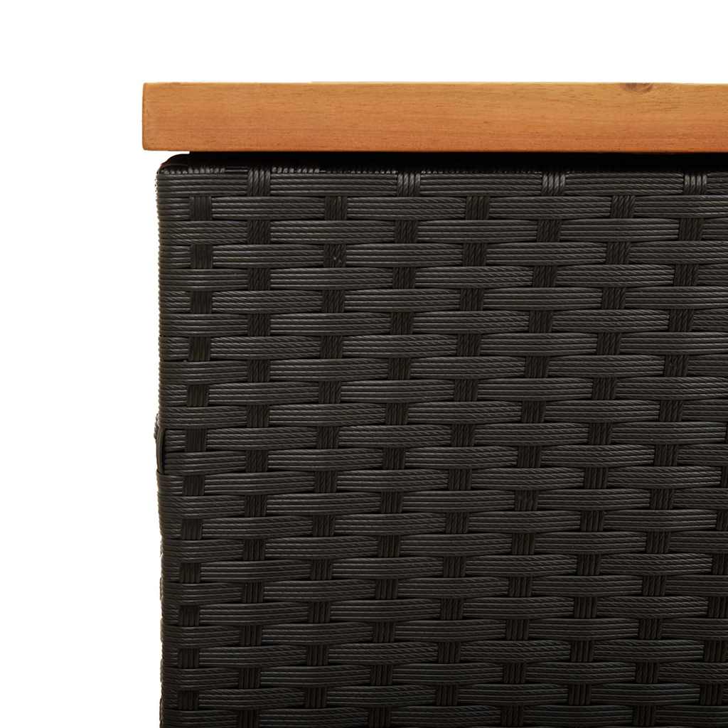 Contenitore Giardino Nero 110x50x54cm Polyrattan e Legno Acacia