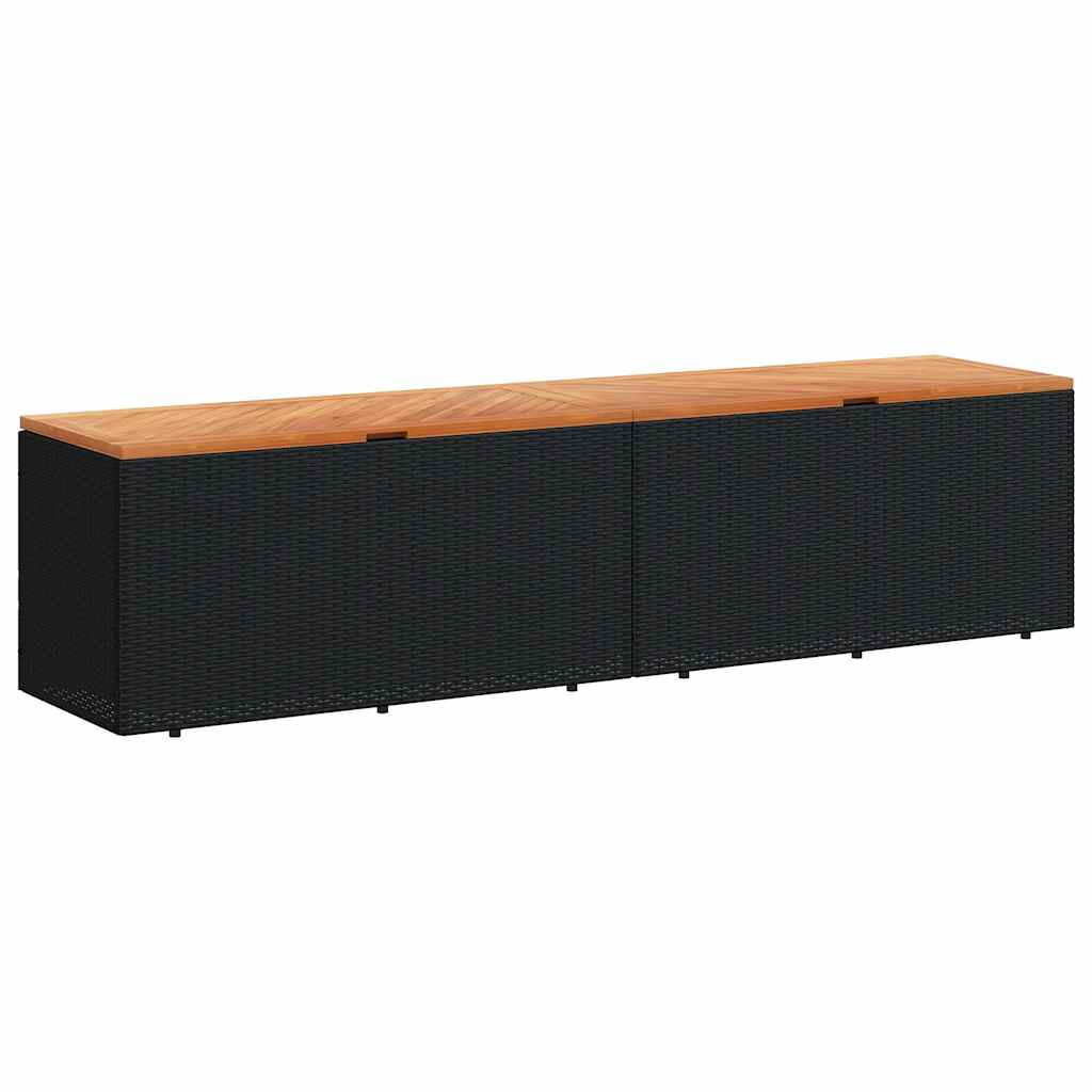 Contenitore Giardino Nero 220x50x54cm Polyrattan e Legno Acacia