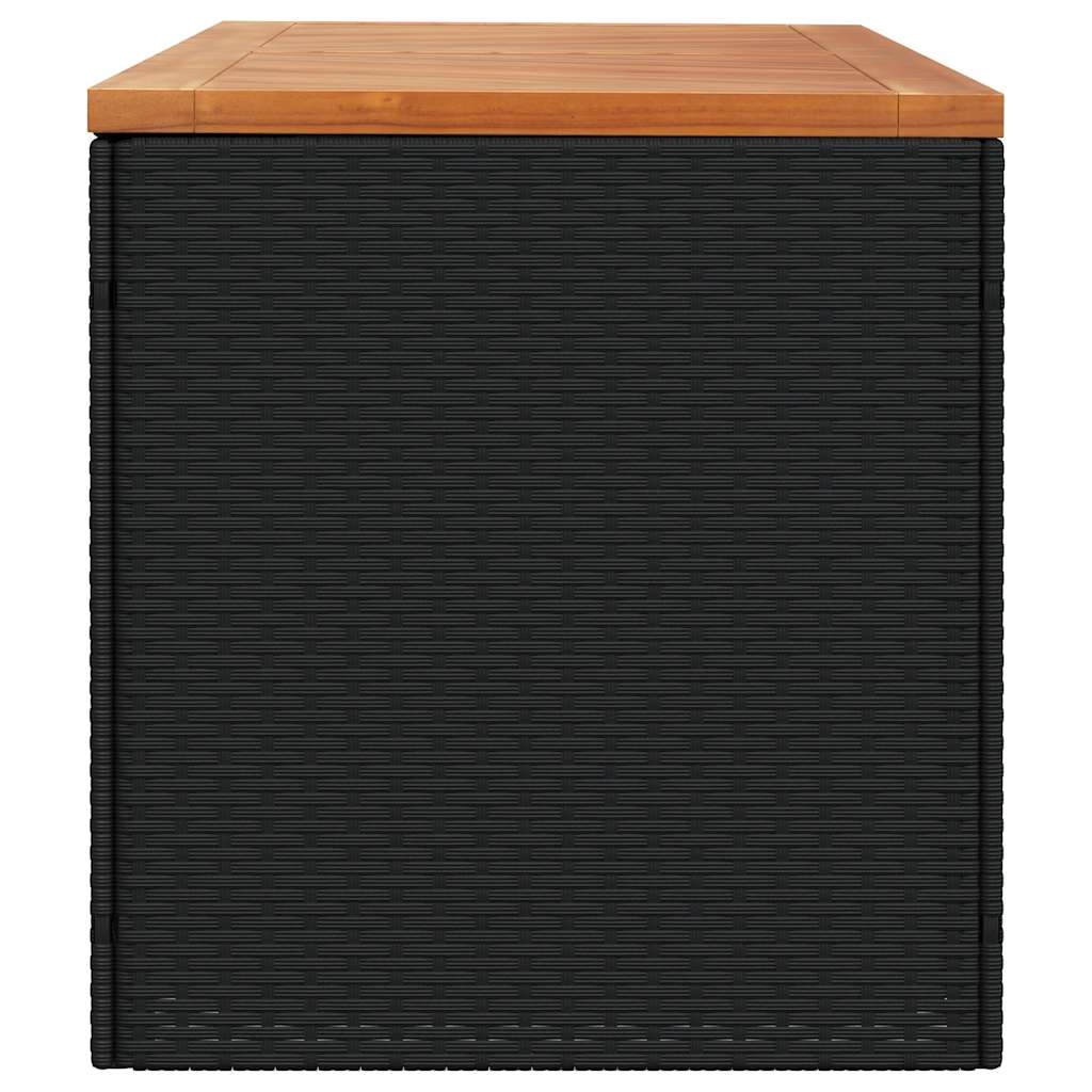 Contenitore Giardino Nero 220x50x54cm Polyrattan e Legno Acacia