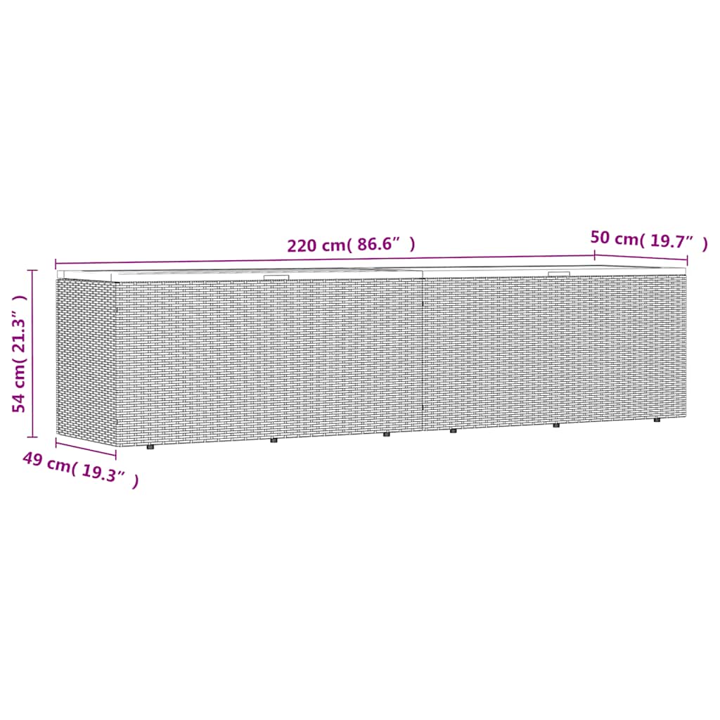 Contenitore Giardino Grigio 220x50x54cm Polyrattan Legno Acacia