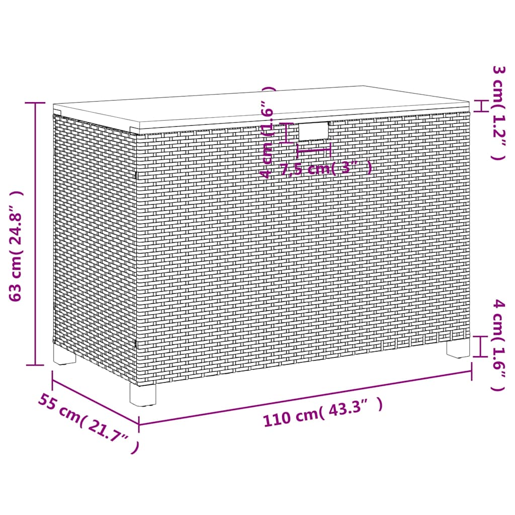 Contenitore Giardino Nero 110x55x63cm Polyrattan e Legno Acacia