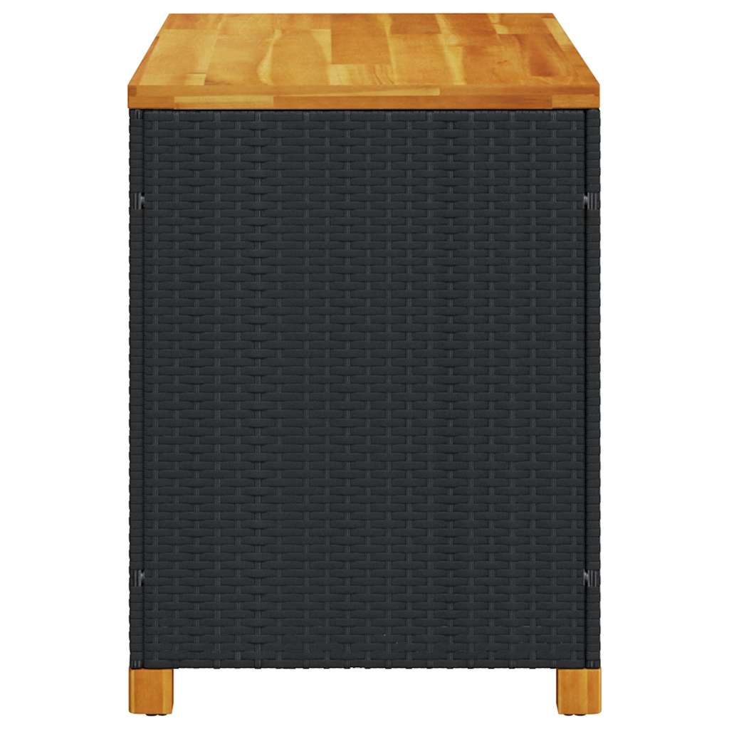 Contenitore Giardino Nero 110x55x63cm Polyrattan e Legno Acacia