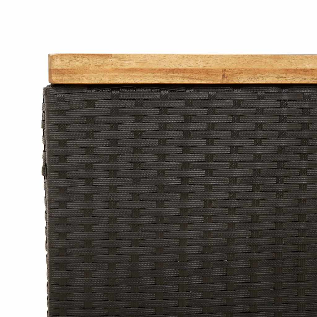 Contenitore Giardino Nero 110x55x63cm Polyrattan e Legno Acacia