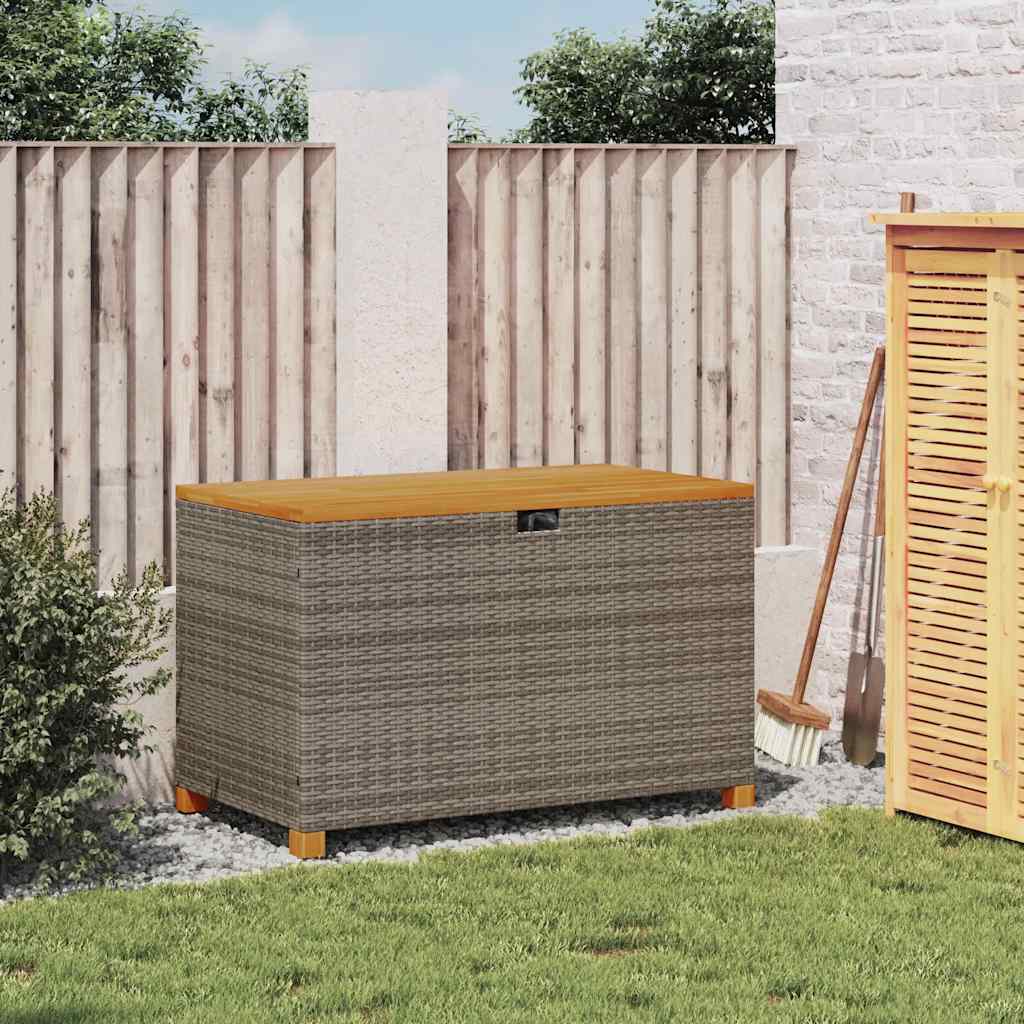 Contenitore Giardino Grigio 110x55x63cm Polyrattan Legno Acacia
