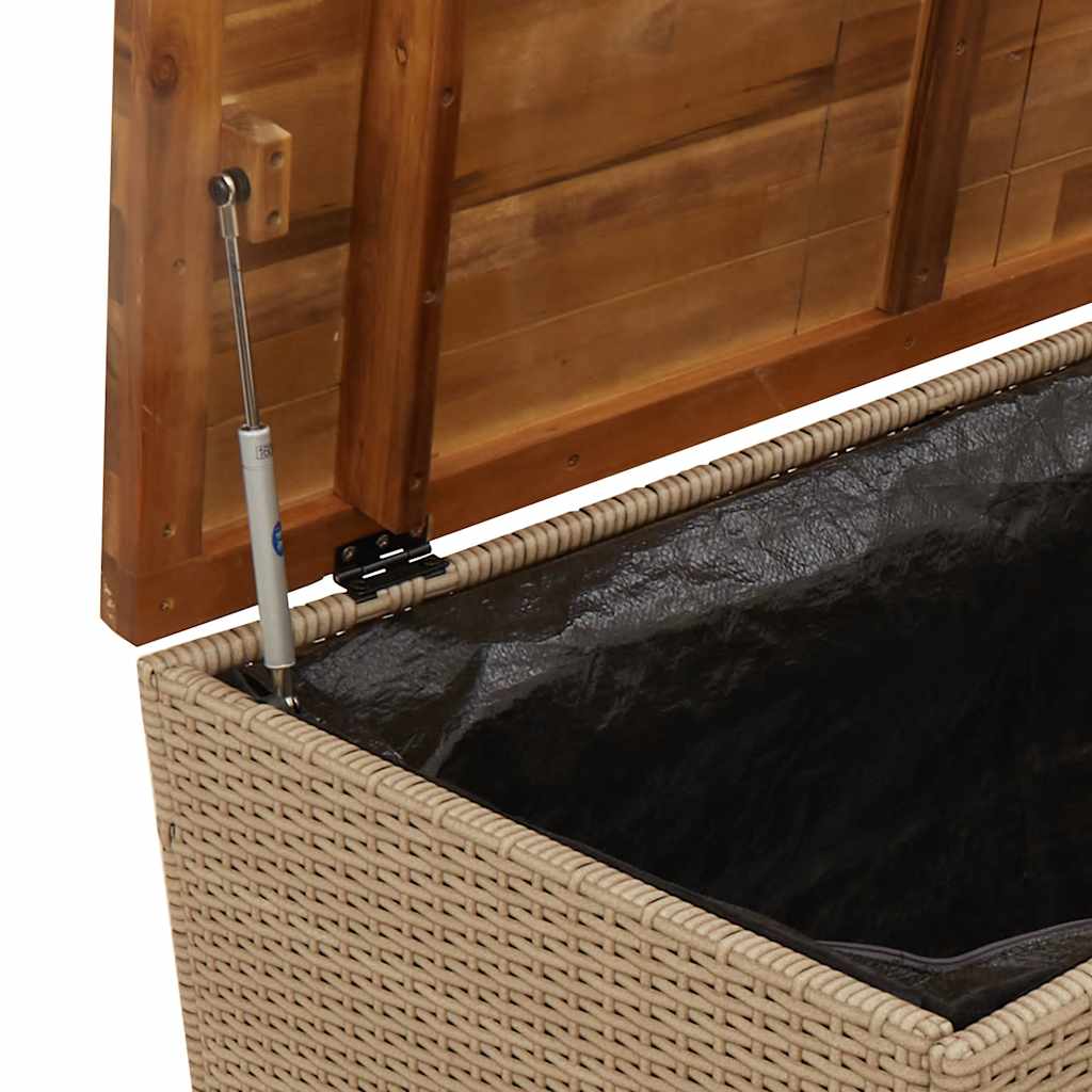 Contenitore Giardino Beige 110x55x63cm Polyrattan Legno Acacia