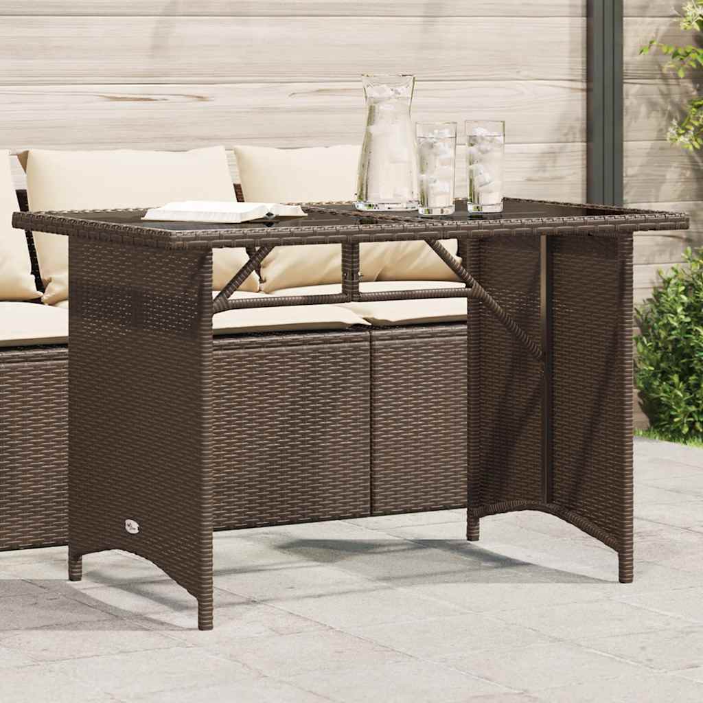 Tavolo Giardino Piano in Vetro Marrone 110x68x70 cm Polyrattan