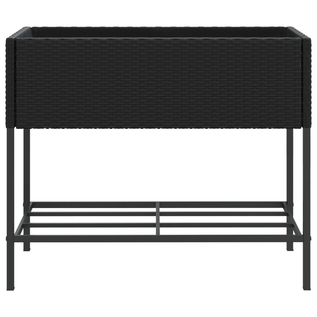 Fioriera da Giardino con Ripiano Nera in Polyrattan