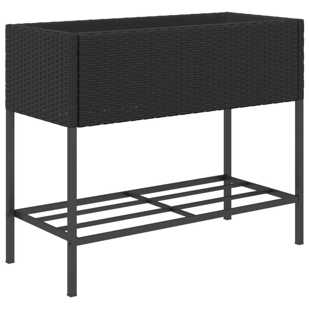Fioriera da Giardino con Ripiano Nera in Polyrattan
