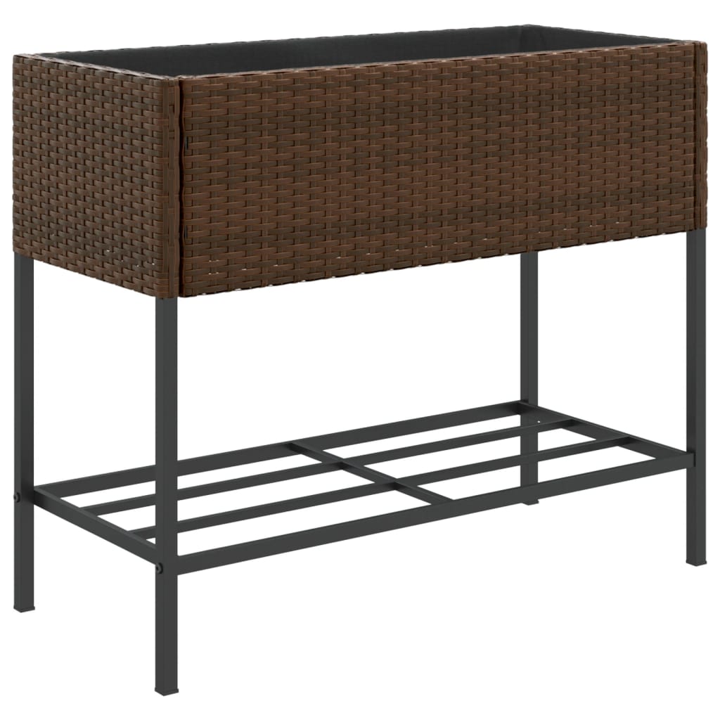 Fioriera da Giardino con Ripiano Marrone in Polyrattan