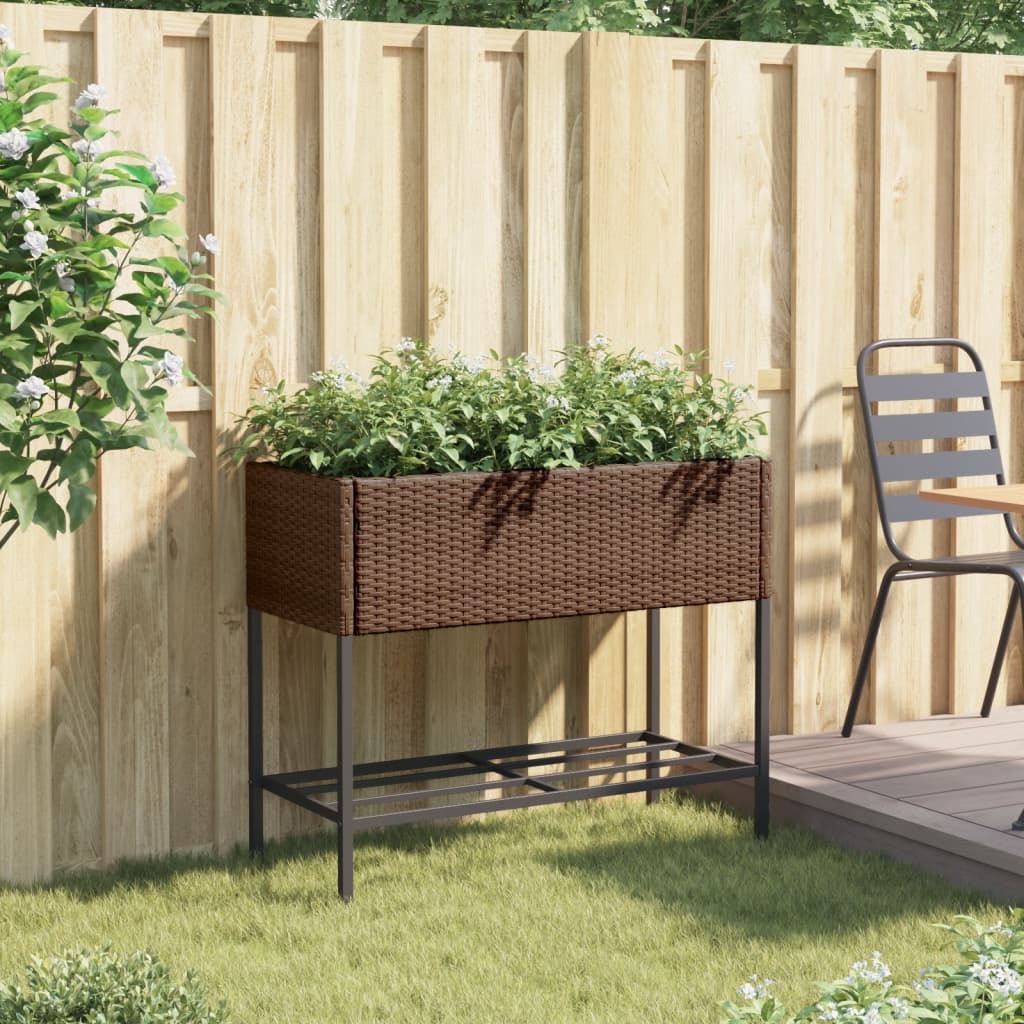 Fioriera da Giardino con Ripiano Marrone in Polyrattan