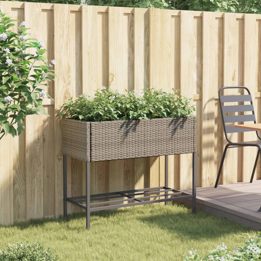 Fioriera da Giardino con Ripiano Grigia in Polyrattan