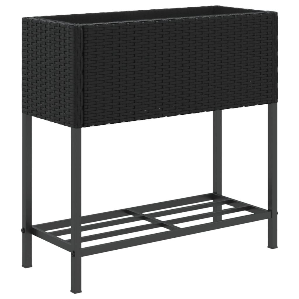 Fioriera da Giardino con Ripiano Nera in Polyrattan