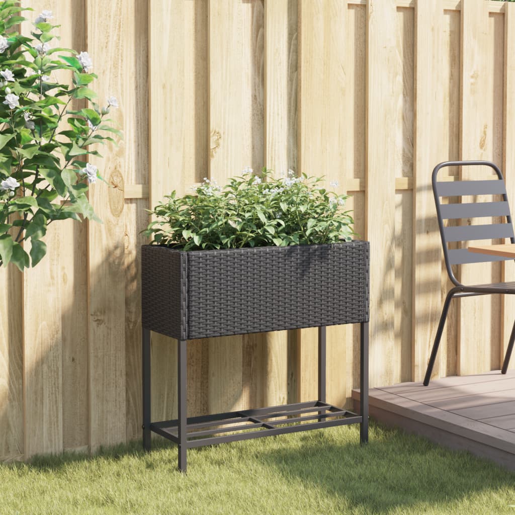 Fioriera da Giardino con Ripiano Nera in Polyrattan
