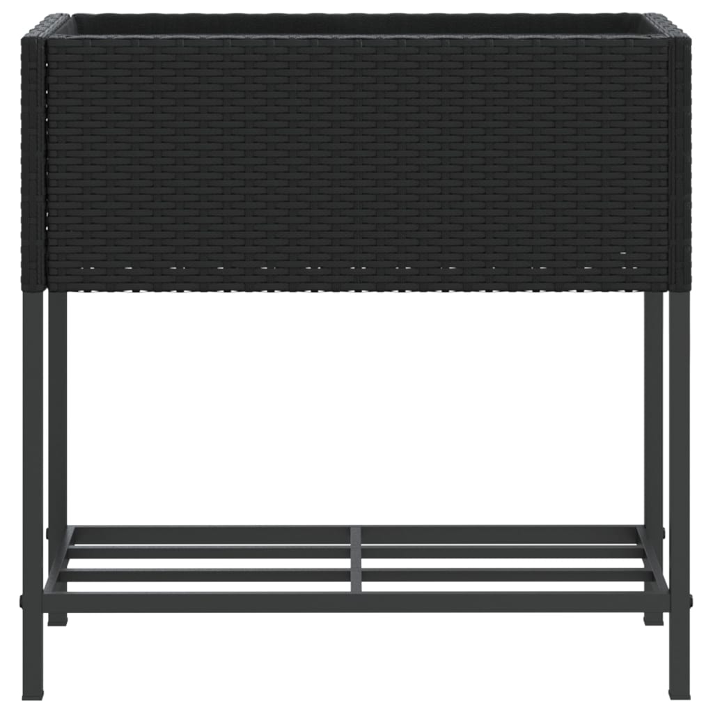 Fioriera da Giardino con Ripiano Nera in Polyrattan
