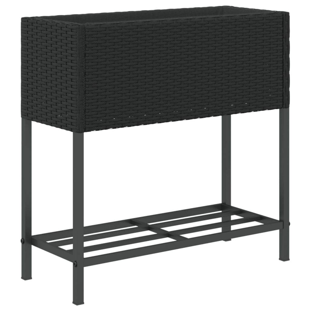 Fioriera da Giardino con Ripiano Nera in Polyrattan