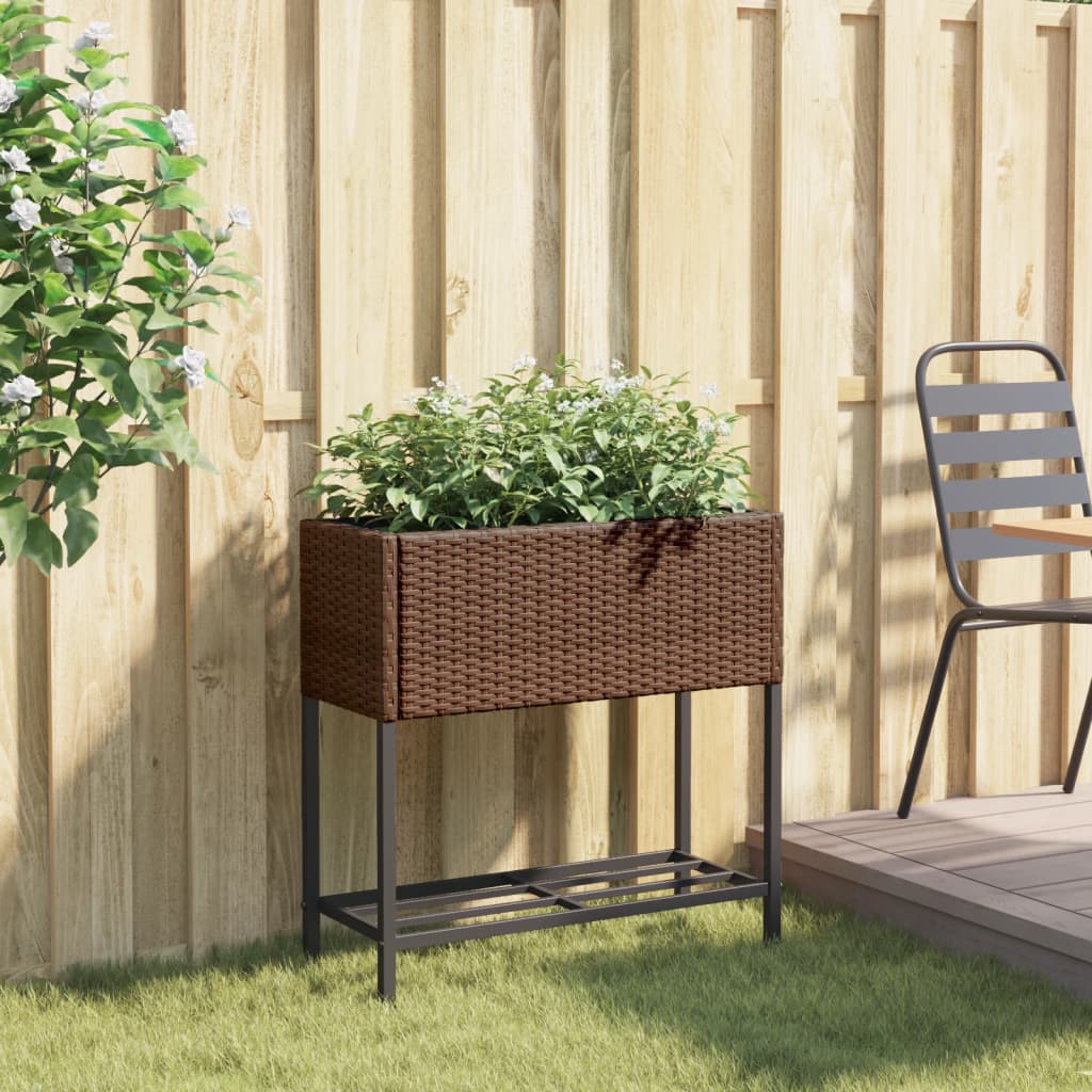 Fioriera da Giardino con Ripiano Marrone in Polyrattan