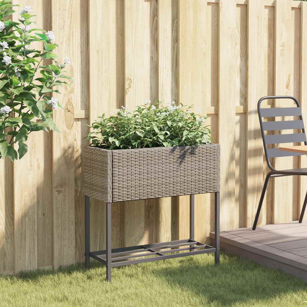 Fioriera da Giardino con Ripiano Grigia in Polyrattan