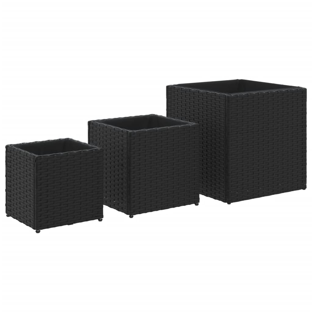 Fioriere da Giardino 3 pz Nere in Polyrattan