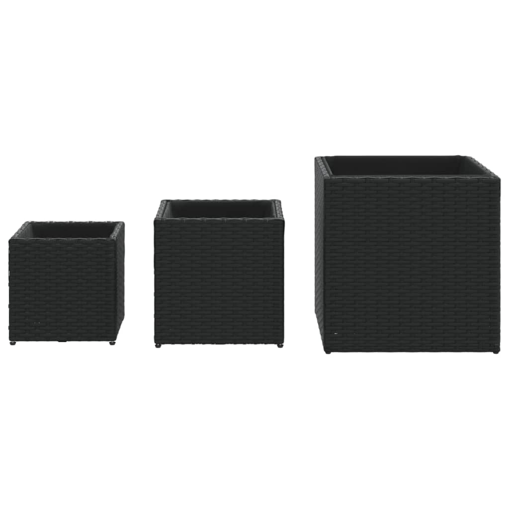 Fioriere da Giardino 3 pz Nere in Polyrattan