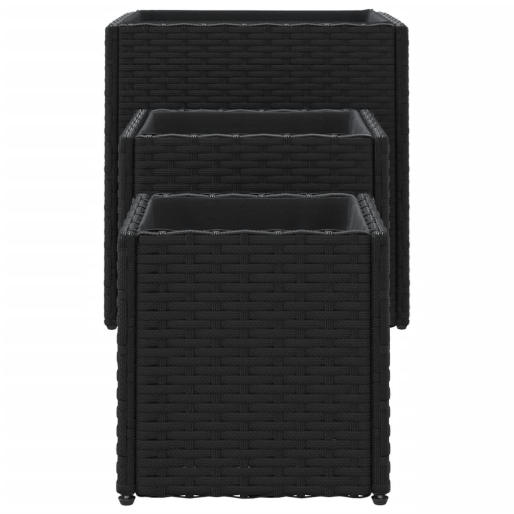 Fioriere da Giardino 3 pz Nere in Polyrattan