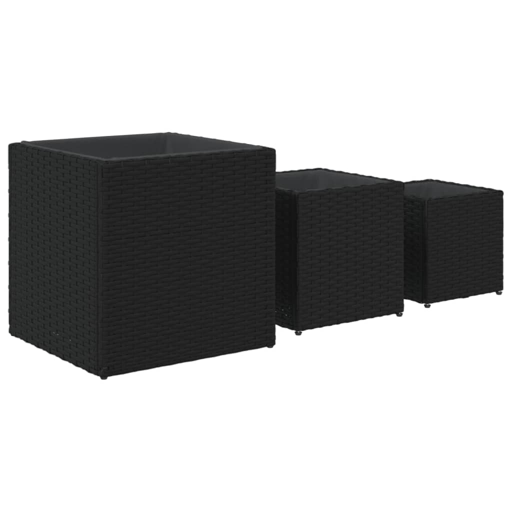 Fioriere da Giardino 3 pz Nere in Polyrattan