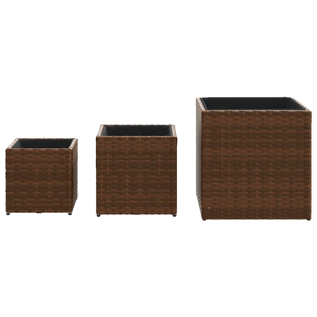 Fioriere da Giardino 3 pz Marroni in Polyrattan