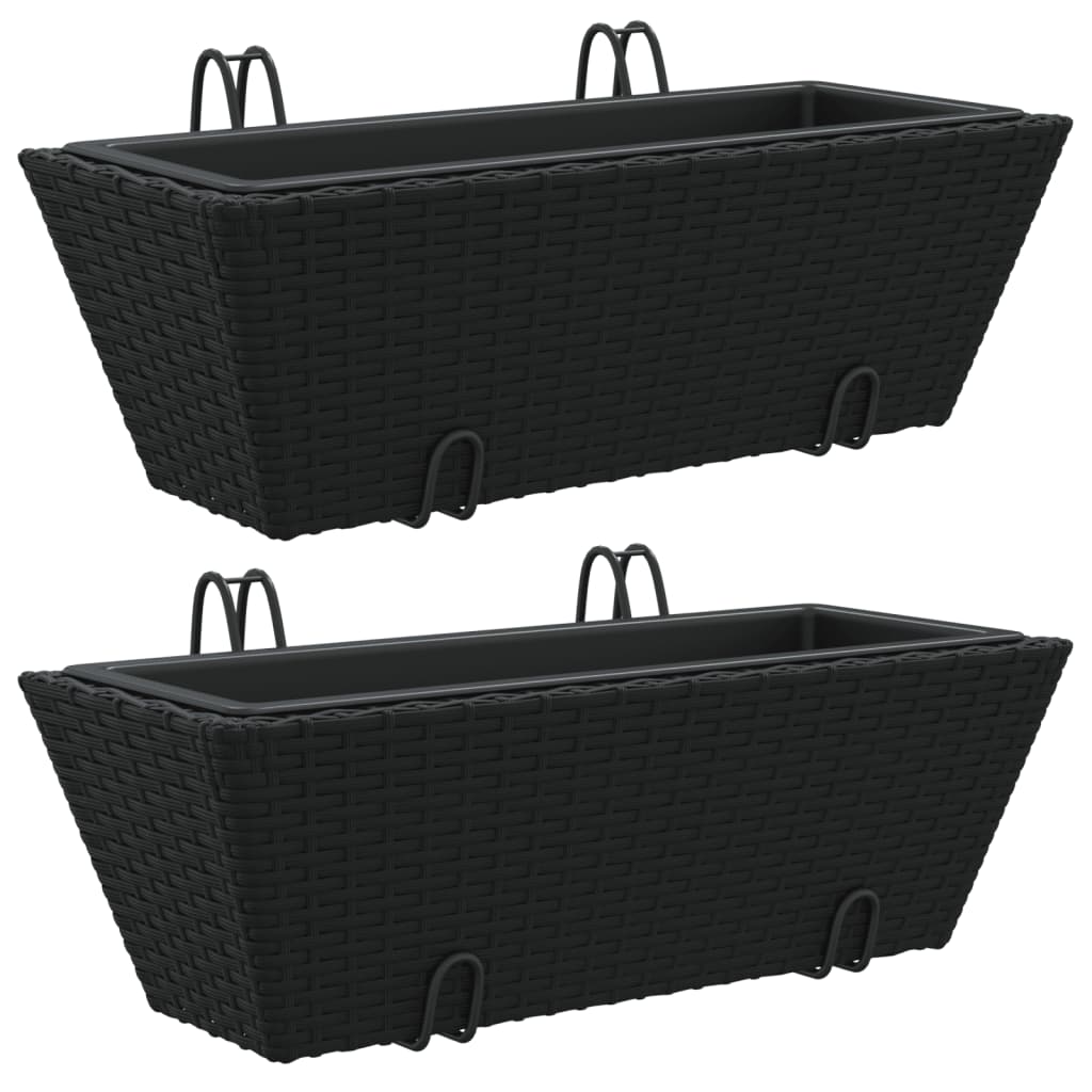 Fioriere con Ganci 2 pz Nere in Polyrattan