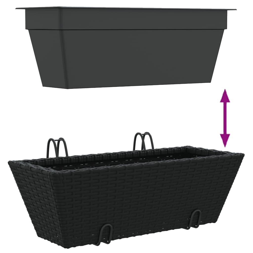 Fioriere con Ganci 2 pz Nere in Polyrattan