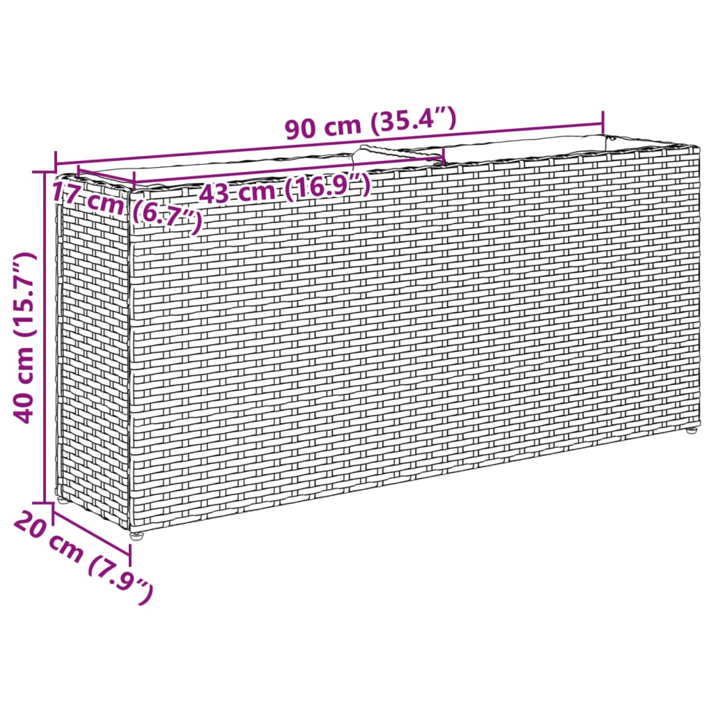 Fioriera da Giardino con 2 Vasi Nera 90x20x40 cm in Polyrattan
