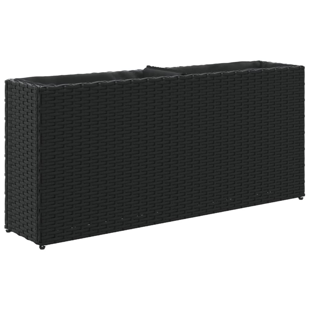 Fioriera da Giardino con 2 Vasi Nera 90x20x40 cm in Polyrattan