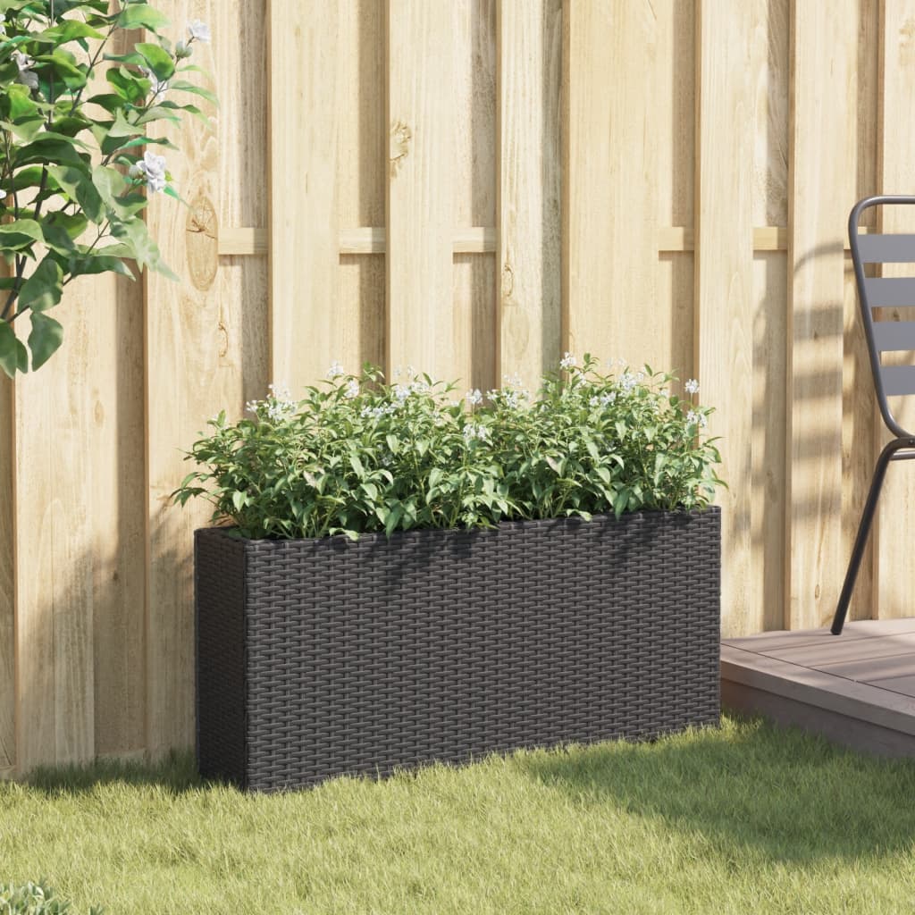 Fioriera da Giardino con 2 Vasi Nera 90x20x40 cm in Polyrattan