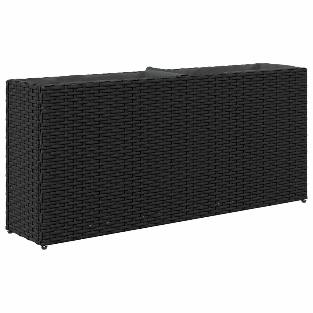 Fioriera da Giardino con 2 Vasi Nera 90x20x40 cm in Polyrattan