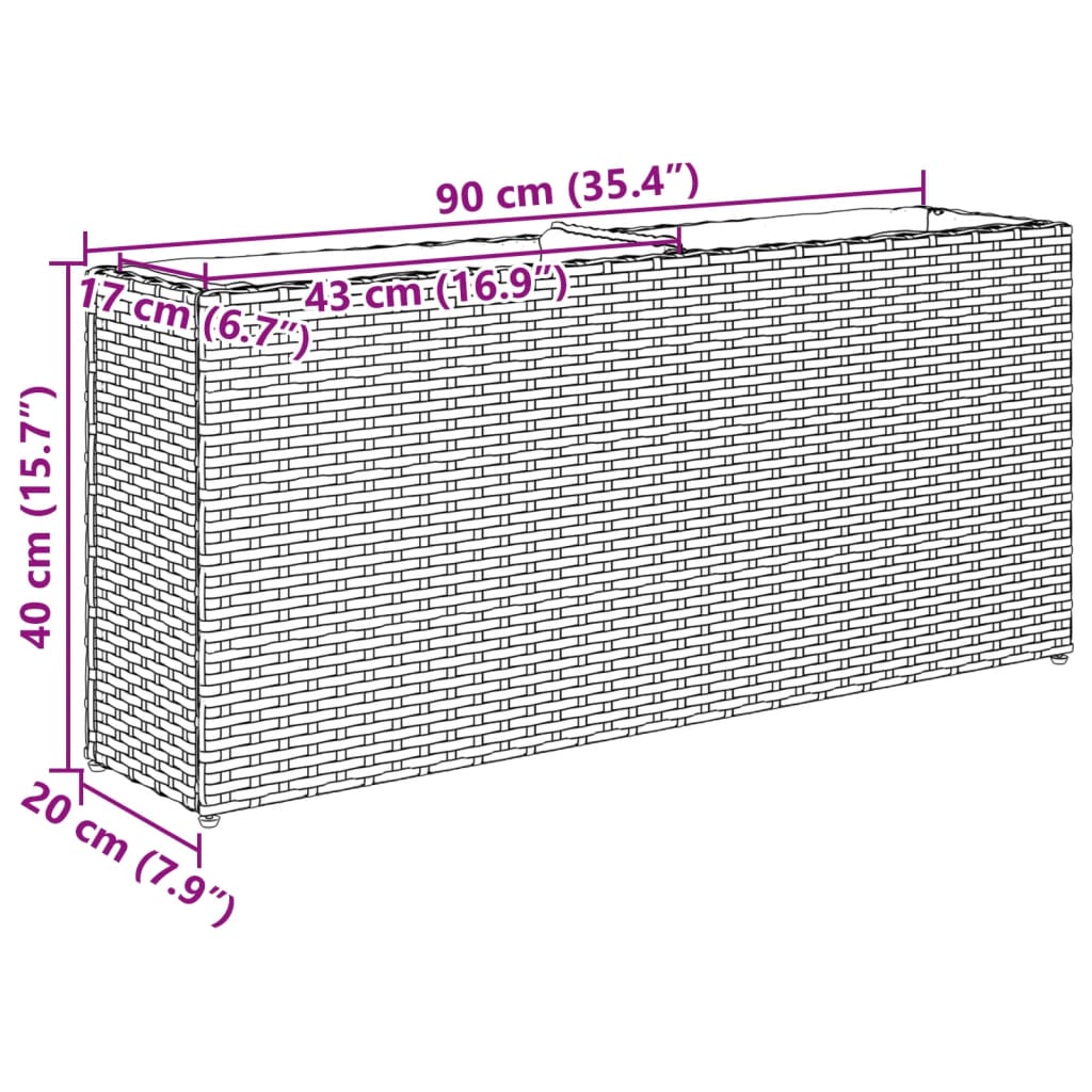 Fioriera con 2 Vasi Marrone 90x20x40 cm in Polyrattan