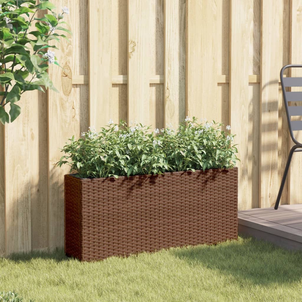 Fioriera con 2 Vasi Marrone 90x20x40 cm in Polyrattan