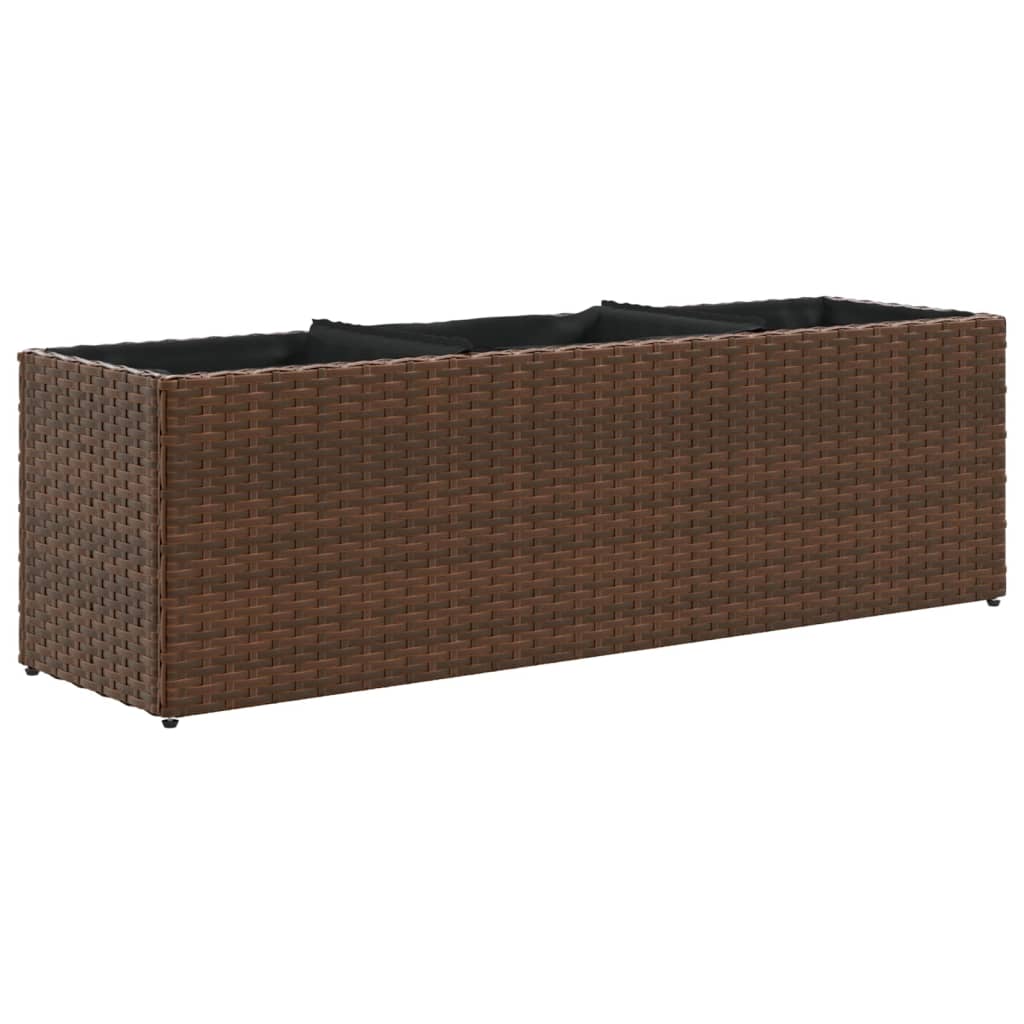 Fioriera da Giardino con 3 Vasi Marrone 105x30x32 cm Polyrattan