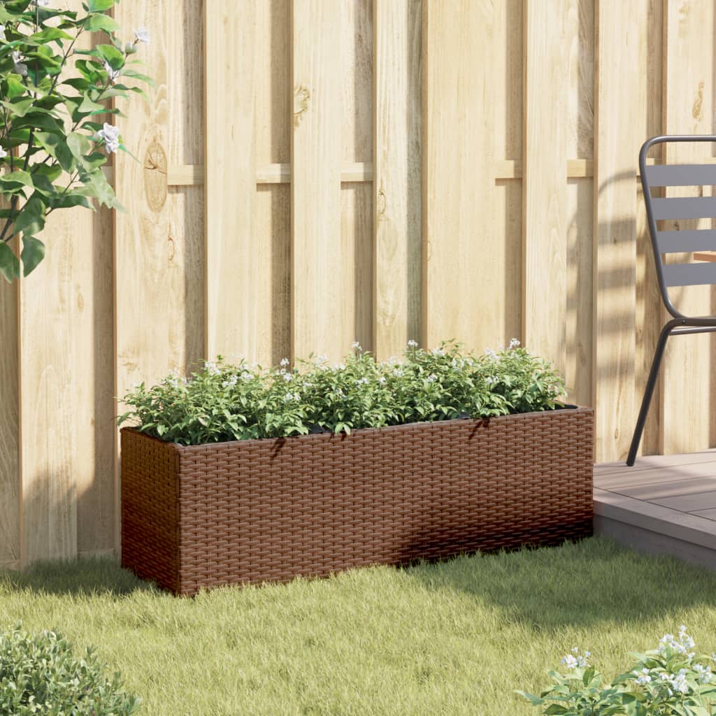 Fioriera da Giardino con 3 Vasi Marrone 105x30x32 cm Polyrattan